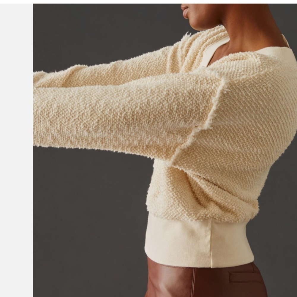 ANTHROPOLOGIE TlA  creme LONG SLEEVE V-NECK ZURI SWEATSHIRT Small - Picture 2 of 10